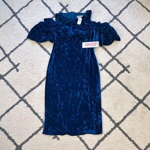 Jovanni Crushed Velvet Dress Size 14 Blue/Teal New with Tags